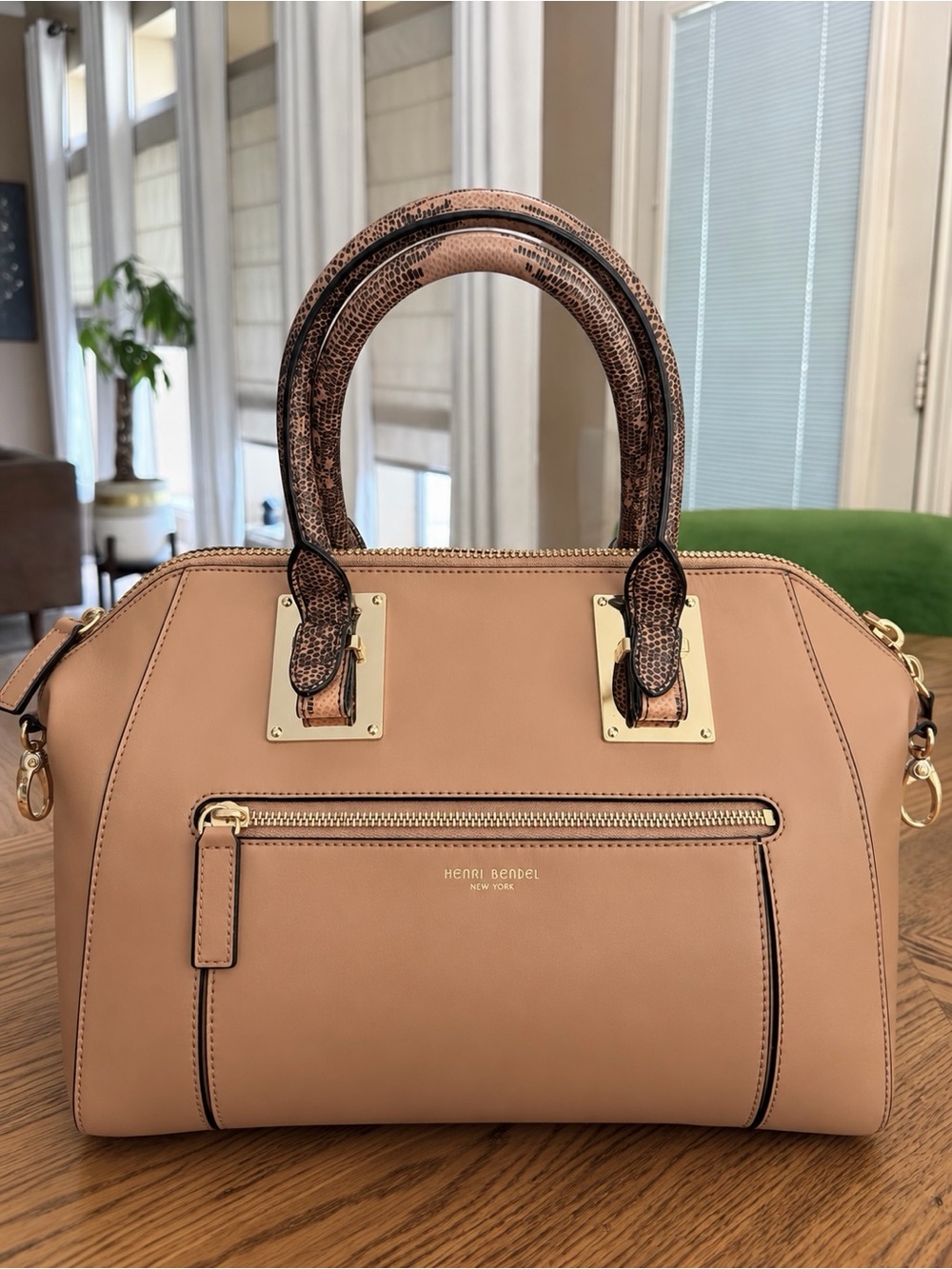 henri bendel Gotham Limited Edition  satchel with snakeskin-trim handles